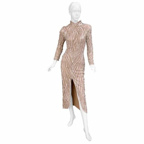 Bob Mackie Dresses | Vintage Bob Mackie Boutique Nude Pearl Beaded Gown Maxi Dress, 1980s | Color: Cream | Size: 8 | Vmax24's Closet